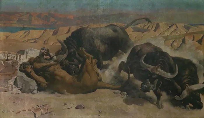 Framed Print : Defending the Herd, 1878. Creator: Charles Verlat Framed Print : Defending the Herd, 1878. Creator: Charles Verlat