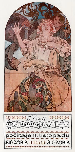 DeForest Phonofilm. Presentation of one of the first musical sound films at the Adria in Prague, 1927. Artist: Mucha, Alfons Marie (1860-1939)