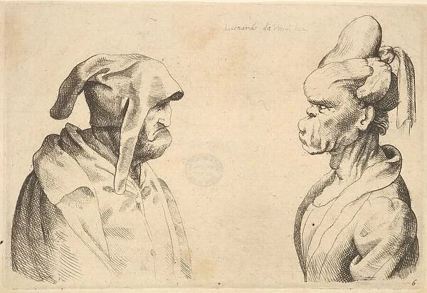 Two deformed heads facing each other, 1625-77. Creator: Wenceslaus Hollar