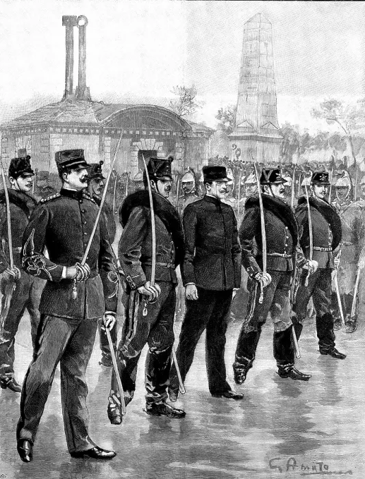 Framed Print : The Degradation of Captain Dreyfus in Paris: on his way to the prison van, 1895. Creator: P Naumann Framed Print : The Degradation of Captain Dreyfus in Paris: on his way to the prison van, 1895. Creator: P Naumann