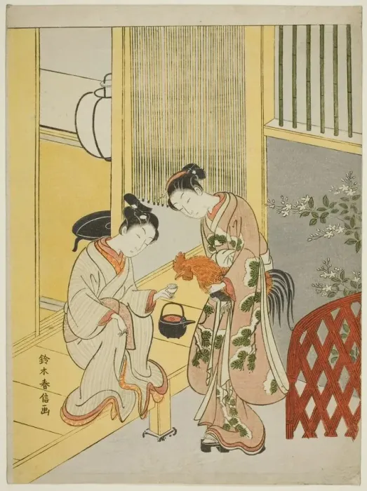 Framed Print : Delaying the announcement of dawn, c. 1767 / 68. Creator: Suzuki Harunobu Framed Print : Delaying the announcement of dawn, c. 1767 / 68. Creator: Suzuki Harunobu