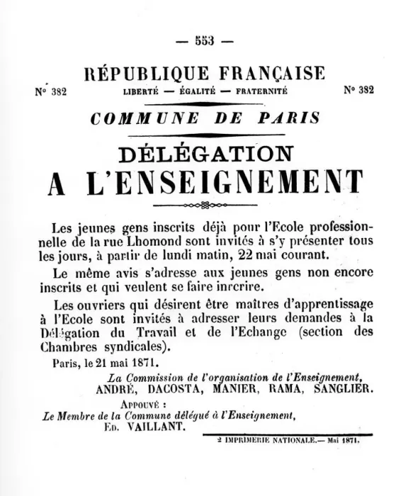 Framed Print : Delegation a L Enseignement, from French Political posters of the Paris Commune, May 1871