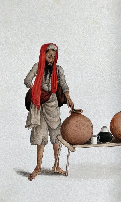 Framed Print : Delhi: a bheestie, a servant who draws and carries water, (between 1800 and 1899?). Creator: Unknown Framed Print : Delhi: a bheestie, a servant who draws and carries water, (between 1800 and 1899?). Creator: Unknown