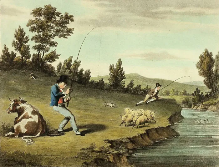 Framed Print : Delights of Fishing, 1823. Creator: Charles Turner Framed Print : Delights of Fishing, 1823. Creator: Charles Turner