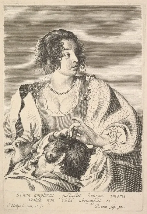 Framed Print : Delilah Cutting Samsons Hair. Creator: Claude Mellan Framed Print : Delilah Cutting Samsons Hair. Creator: Claude Mellan