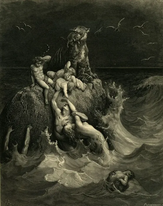 Framed Print : The Deluge (Frontispiece to the illustrated edition of the Bible), 1866. Artist: Dore, Gustave (1832-1883) Framed Print : The Deluge (Frontispiece to the illustrated edition of the Bible), 1866. Artist: Dore, Gustave (1832-1883)