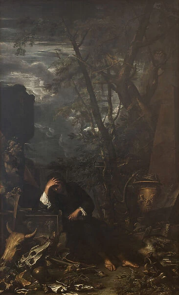 Democritus in Meditation on the Ending of all Things, 1650-1651. Creator: Salvator Rosa