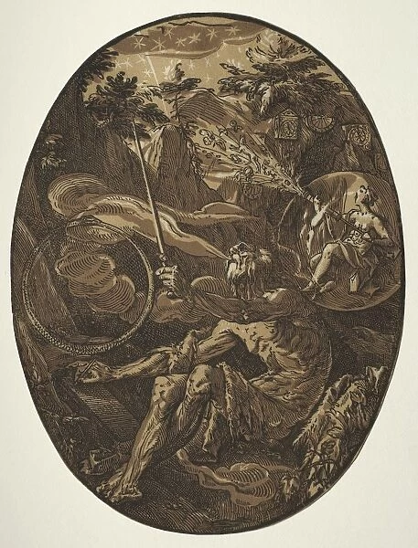 Demogorgon in the Cave of Eternity, c. 1588. Creator: Hendrick Goltzius (Dutch, 1558-1617)