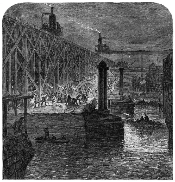 Framed Print : Demolition of Blackfriars Bridge, 1864. Creator: Mason Jackson Framed Print : Demolition of Blackfriars Bridge, 1864. Creator: Mason Jackson
