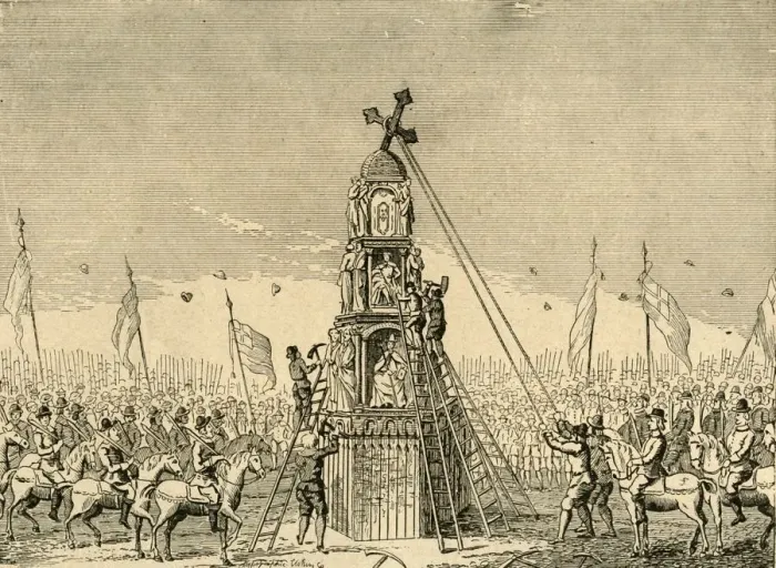 Framed Print : The Demolition of Cheapside Cross, (1643), 1897. Creator: Unknown Framed Print : The Demolition of Cheapside Cross, (1643), 1897. Creator: Unknown