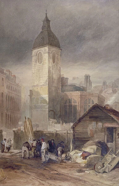 Demolition of the Church of St Benet Fink, City of London, 1844