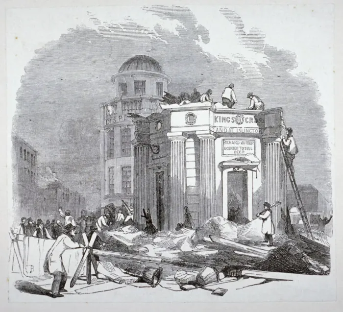 Framed Print : Demolition of the monument to George IV, Kings Cross, London, 1845 Framed Print : Demolition of the monument to George IV, Kings Cross, London, 1845