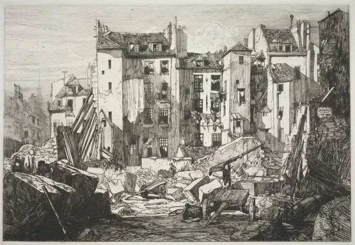 Framed Print : Demolition for the Openning of the Rue des Ecoles, 1862. Creator: Maxime Lalanne (French