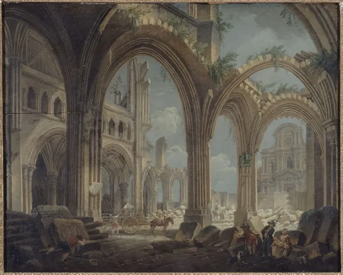 Framed Print : Demolition of the Saint-Jean-en-Grève church in 1800, c1800. Creator: Pierre-Antoine Demachy Framed Print : Demolition of the Saint-Jean-en-Grève church in 1800, c1800. Creator: Pierre-Antoine Demachy