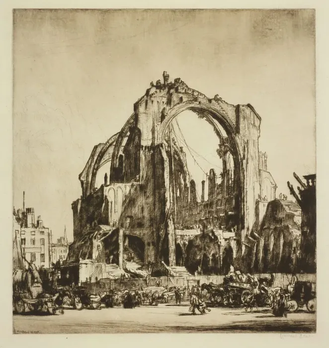 Framed Print : Demolition of St. James Hall, exterior, 1907. Creator: David Muirhead Bone Framed Print : Demolition of St. James Hall, exterior, 1907. Creator: David Muirhead Bone