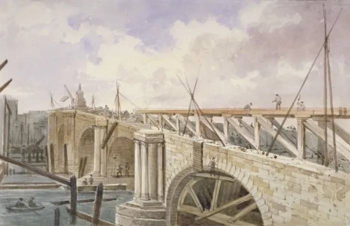 Framed Print : Demolition work being carried out on Blackfriars Bridge, 1864. Artist: George Maund Framed Print : Demolition work being carried out on Blackfriars Bridge, 1864. Artist: George Maund