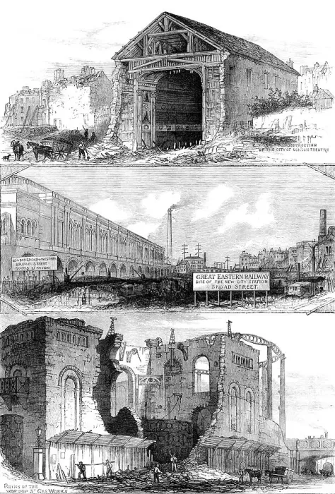 Framed Print : Demolitions for the Great Eastern Railway extension to Broad-Street, 1871. Creator: Unknown