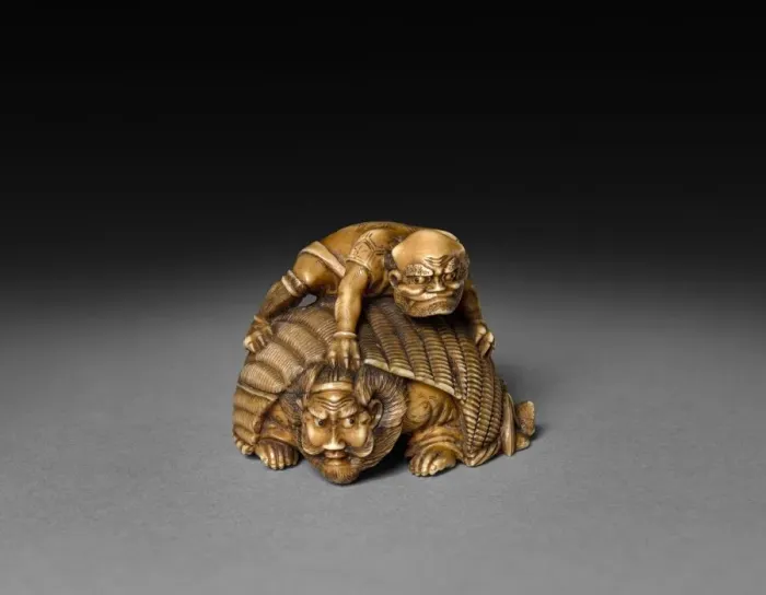 Framed Print : Demon Covering Shoki, 19th century. Creator: Unknown Framed Print : Demon Covering Shoki, 19th century. Creator: Unknown
