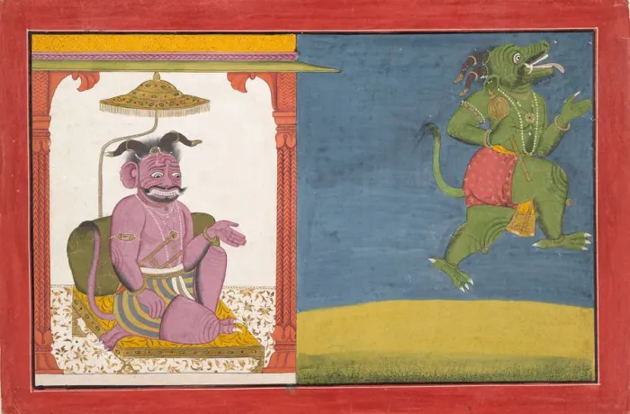 Framed Print : The Demon Hiranyaksha Departs the Demon Palace... from a Bhagavata Purana Series, ca