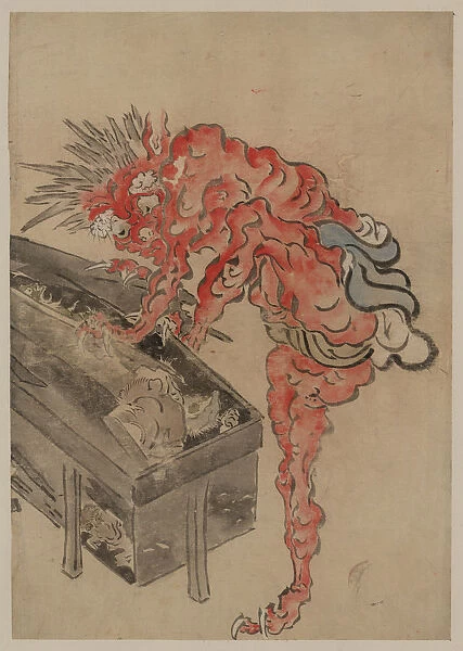 Demon, possibly Ibaraki, opening a box, Early 19th cen Artist: Anonymous