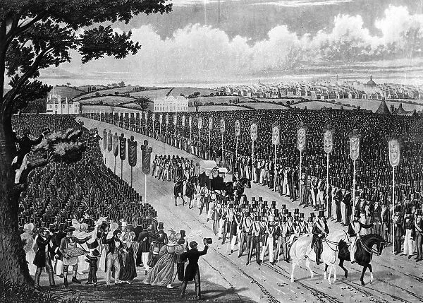 Demonstration in Copenhagen Fields, London 21 April 1834. Artist: W Summers