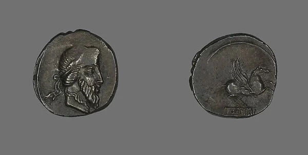 Denarius (Coin) Depicting a Bearded Man, about 90 BCE. Creator: Unknown