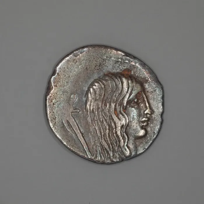 Framed Print : Denarius (Coin) Depicting a Female Head, about 48 BCE. Creator: Unknown Framed Print : Denarius (Coin) Depicting a Female Head, about 48 BCE. Creator: Unknown