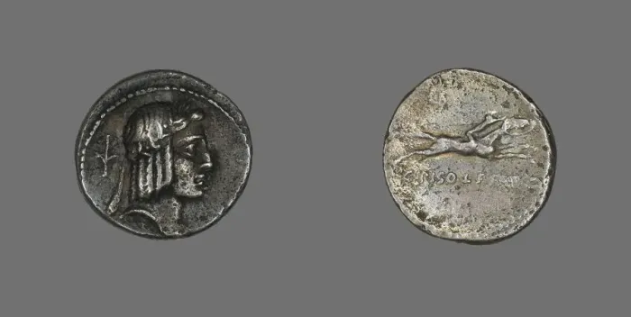 Framed Print : Denarius (Coin) Depicting the God Apollo, about 67 BCE. Creator: Unknown Framed Print : Denarius (Coin) Depicting the God Apollo, about 67 BCE. Creator: Unknown