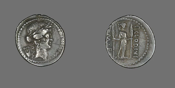 Denarius (Coin) Depicting the God Apollo, about 42 BCE, issued by P. Clodius