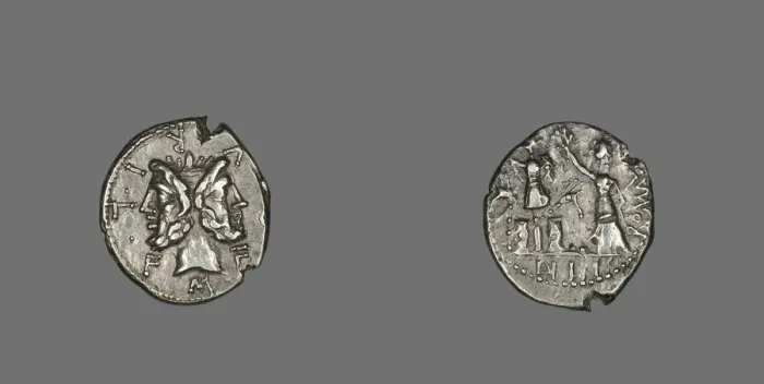 Framed Print : Denarius (Coin) Depicting the God Janus, 119 BCE. Creator: Unknown Framed Print : Denarius (Coin) Depicting the God Janus, 119 BCE. Creator: Unknown