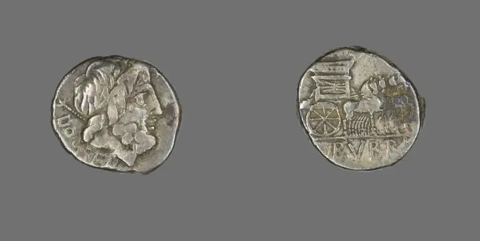 Framed Print : Denarius (Coin) Depicting the God Jupiter, about 87 BCE. Creator: Unknown Framed Print : Denarius (Coin) Depicting the God Jupiter, about 87 BCE. Creator: Unknown