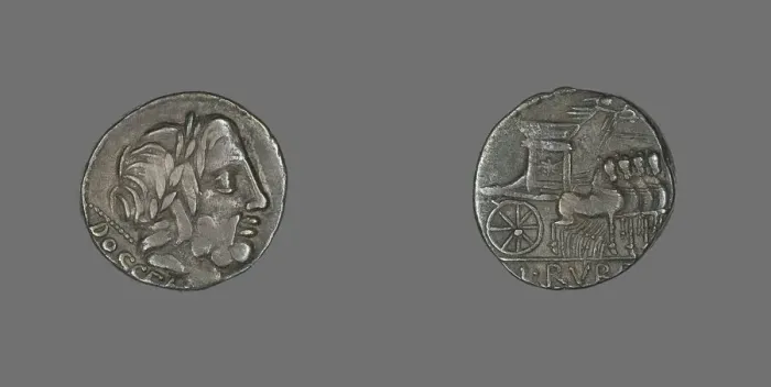 Framed Print : Denarius (Coin) Depicting the God Jupiter, about 87 BCE. Creator: Unknown Framed Print : Denarius (Coin) Depicting the God Jupiter, about 87 BCE. Creator: Unknown