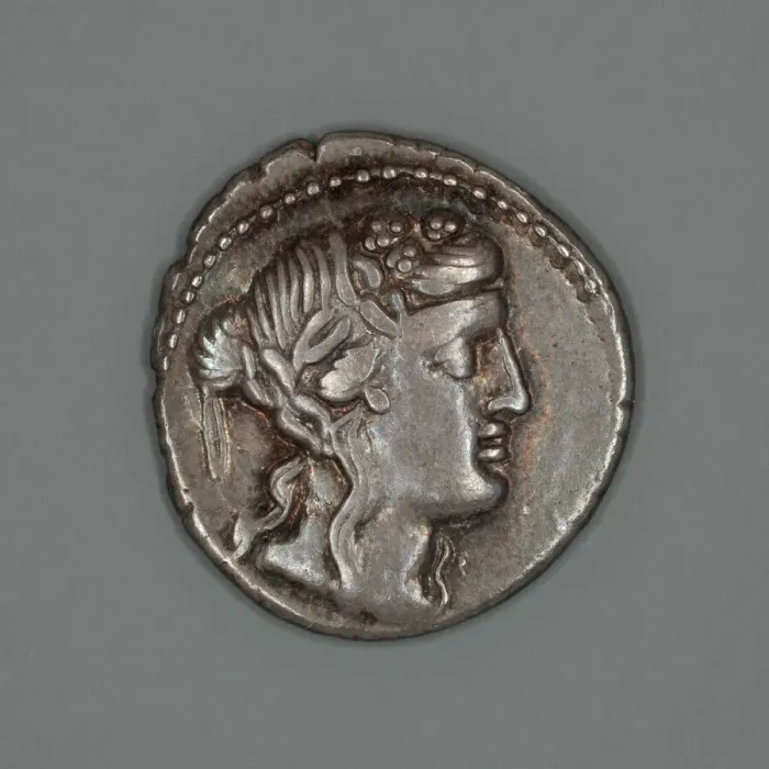 Framed Print : Denarius (Coin) Depicting the God Liber, about 78 BCE. Creator: Unknown