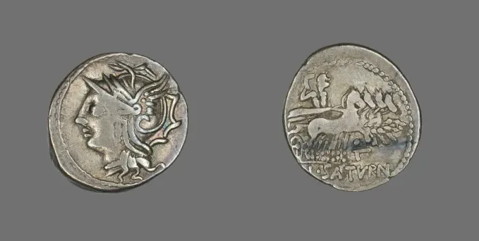 Framed Print : Denarius (Coin) Depicting the Goddess Roma, 104 BCE. Creator: Unknown Framed Print : Denarius (Coin) Depicting the Goddess Roma, 104 BCE. Creator: Unknown