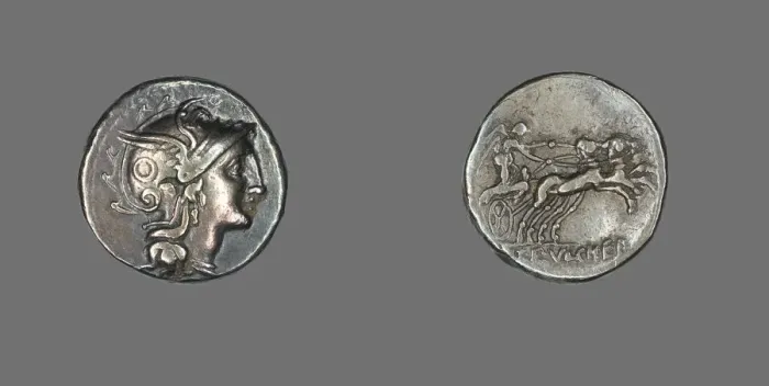 Framed Print : Denarius (Coin) Depicting the Goddess Roma, 110-109 BCE. Creator: Unknown Framed Print : Denarius (Coin) Depicting the Goddess Roma, 110-109 BCE. Creator: Unknown