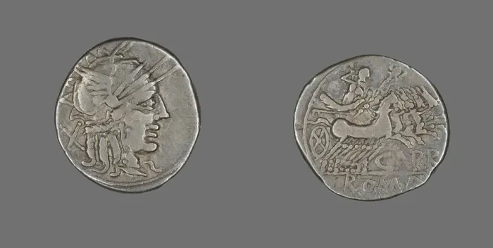 Framed Print : Denarius (Coin) Depicting the Goddess Roma, 121 BCE. Creator: Unknown Framed Print : Denarius (Coin) Depicting the Goddess Roma, 121 BCE. Creator: Unknown