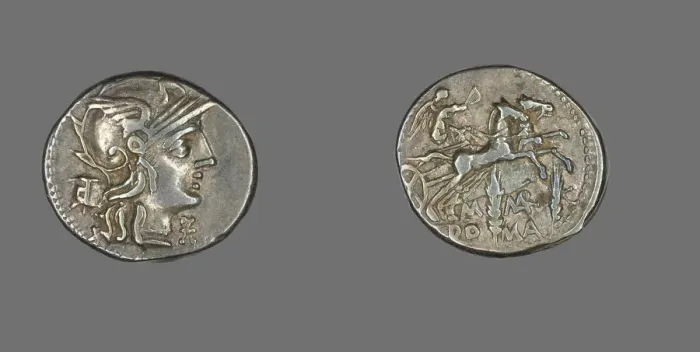 Framed Print : Denarius (Coin) Depicting the Goddess Roma, 134 BCE. Creator: Unknown Framed Print : Denarius (Coin) Depicting the Goddess Roma, 134 BCE. Creator: Unknown