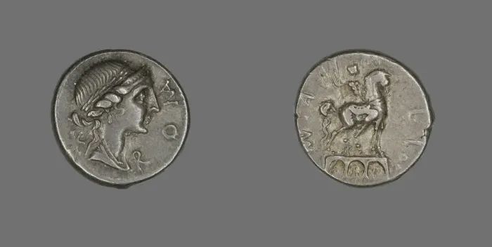 Framed Print : Denarius (Coin) Depicting the Goddess Roma, 114-113 BCE. Creator: Unknown Framed Print : Denarius (Coin) Depicting the Goddess Roma, 114-113 BCE. Creator: Unknown