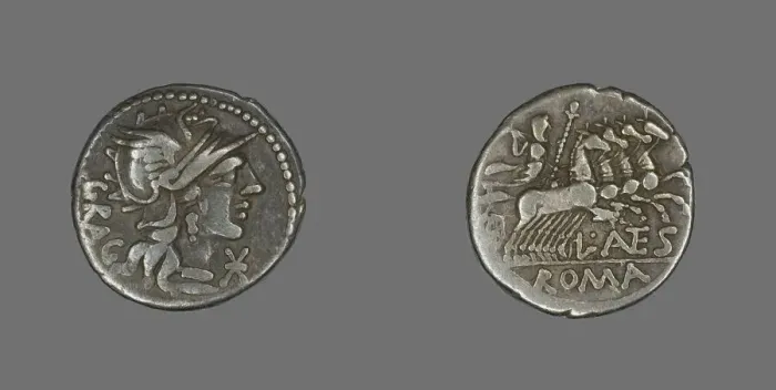 Framed Print : Denarius (Coin) Depicting the Goddess Roma, about 136 BCE. Creator: Unknown Framed Print : Denarius (Coin) Depicting the Goddess Roma, about 136 BCE. Creator: Unknown