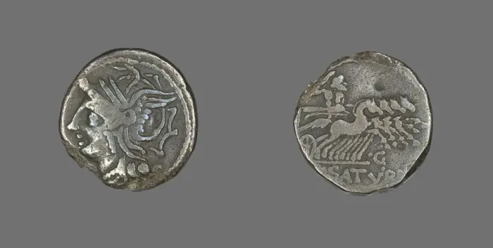 Framed Print : Denarius (Coin) Depicting the Goddess Roma, 104 BCE. Creator: Unknown Framed Print : Denarius (Coin) Depicting the Goddess Roma, 104 BCE. Creator: Unknown