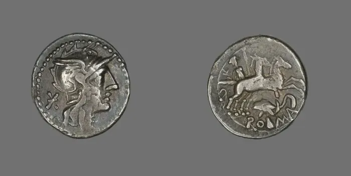 Framed Print : Denarius (Coin) Depicting the Goddess Roma, about 99 BCE. Creator: Unknown Framed Print : Denarius (Coin) Depicting the Goddess Roma, about 99 BCE. Creator: Unknown