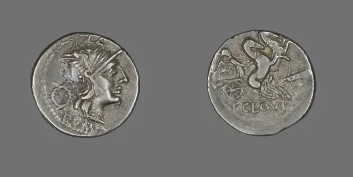 Framed Print : Denarius (Coin) Depicting the Goddess Roma, 128 BCE. Creator: Unknown Framed Print : Denarius (Coin) Depicting the Goddess Roma, 128 BCE. Creator: Unknown