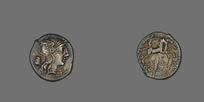 Framed Print : Denarius (Coin) Depicting the Goddess Roma, 134 BCE. Creator: Unknown Framed Print : Denarius (Coin) Depicting the Goddess Roma, 134 BCE. Creator: Unknown