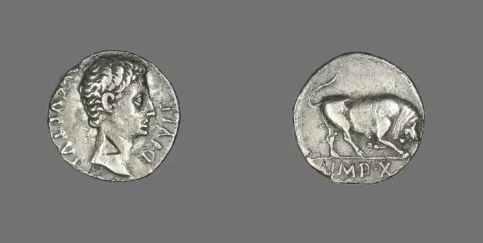 Framed Print : Denarius (Coin) Portraying Emperor Augustus, 15-13 BCE. Creator: Unknown Framed Print : Denarius (Coin) Portraying Emperor Augustus, 15-13 BCE. Creator: Unknown