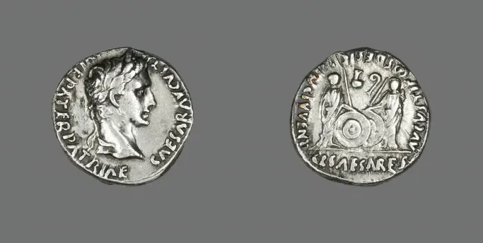 Framed Print : Denarius (Coin) Portraying Emperor Augustus, 2 BCE-4 CE. Creator: Unknown