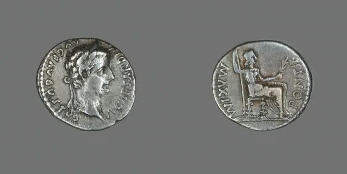 Framed Print : Denarius (Coin) Portraying Emperor Augustus, 14-37. Creator: Unknown Framed Print : Denarius (Coin) Portraying Emperor Augustus, 14-37. Creator: Unknown