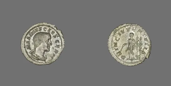 Framed Print : Denarius (Coin) Portraying the Emperor Maximus, late 235-early 236. Creator: Unknown Framed Print : Denarius (Coin) Portraying the Emperor Maximus, late 235-early 236. Creator: Unknown