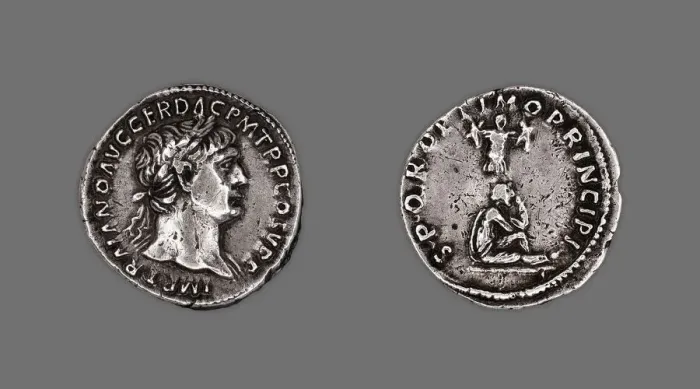 Framed Print : Denarius (Coin) Portraying Emperor Trajan, October 103-October 111, probably 106-107 Framed Print : Denarius (Coin) Portraying Emperor Trajan, October 103-October 111, probably 106-107