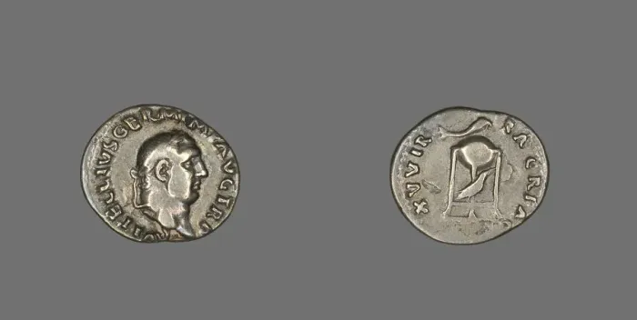 Framed Print : Denarius (Coin) Portraying Emperor Vitellius, 69 (late April-December). Creator: Unknown Framed Print : Denarius (Coin) Portraying Emperor Vitellius, 69 (late April-December). Creator: Unknown