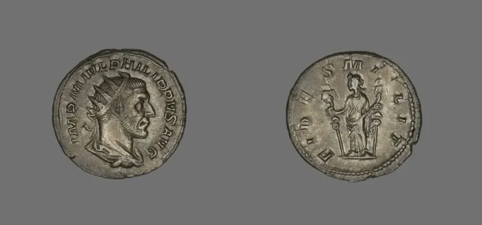 Framed Print : Denarius (Coin) Portraying King Philip II, 244-247. Creator: Unknown Framed Print : Denarius (Coin) Portraying King Philip II, 244-247. Creator: Unknown